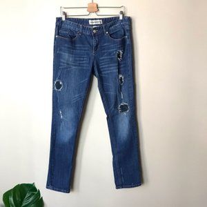INDIGO SAINTS Distressed Patch Boyfriend Jeans Blue 9